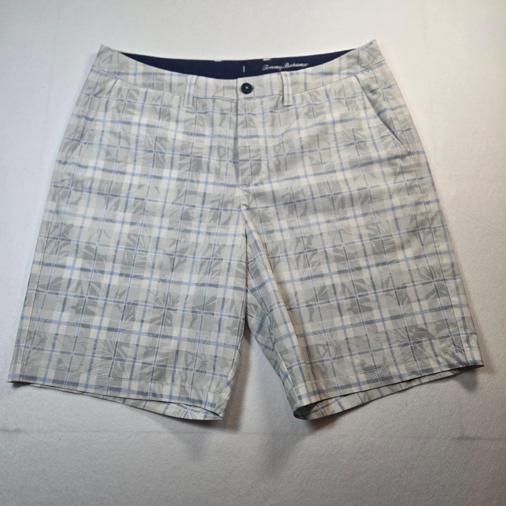 Tommy Bahama Island Active Shorts Mens 35 Gray Plaid Floral Excellent Golf